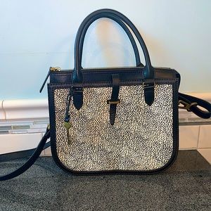 Fossil Black Leather Cow Hide Satchel Purse